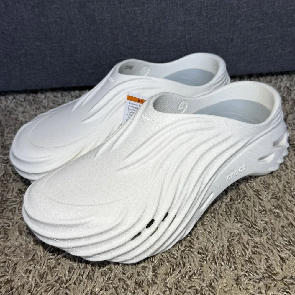 Crocs Echo Wave Mens Sz 10 Chalk White Slip On Clog Sandals Shoes Beach Fishing